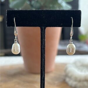 Silver cultured pearl drop earrings